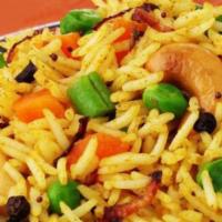 Vegetable Biriyani · Basmati rice cooked with mixed vegetables and indian spices. * 
 
*Served during Saturday & ...