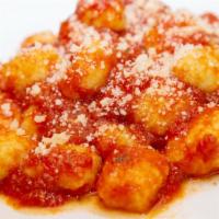 Gnocchi San Marzano (With Napolitan Tomato Sauce) · Vegetarian. Potato, white flour, eggs, milk, basil, tomato sauce shallots.