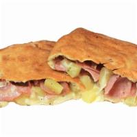Maui Wowi · Calzone filled with mozzarella cheese, ham and pineapples.  Served with a side of Marinara