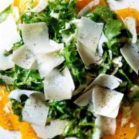  Arugula & Fennel Salad · Shaved fennel, avocado, orange wedges, avocado, green olives, cucumbers, tomatoes, Parmesan,...