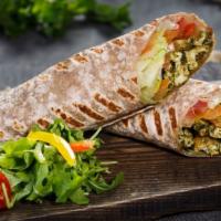 Chicken Basil Wrap · Cal: 490 C:39 P:43 F:17 - Marinated chicken breast with fresh pesto, goat cheese, lettuce, a...