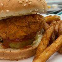 Spicy Crispy Chicken Sandwich With Fries And Soda · 