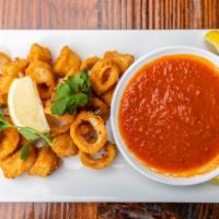 Fried Calamari · Spicy tomato sauce.