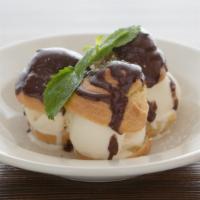 Profiteroles · With Vanilla Ice Cream & Chocolate Sauce