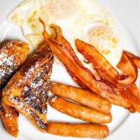 French Toast Platter · French toast(2 slices), 2 eggs, 2 sausages, 2 slices of bacon