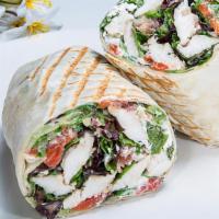 Country Wrap · Grilled chicken, roasted red peppers, goat cheese, walnuts, bacon with balsamic vinaigrette ...