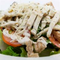 Caesar Salad · Grilled chicken, romaine lettuce, parmesan cheese, croutons, and our homemade Caesar dressin...