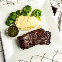 Skirt Steak · Certified black Angus skirt steak, served with broccoli and. choice of potato.