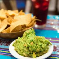 Guacamole · Fresh and homemade served with chips.