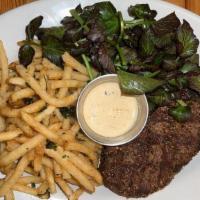 Steak Frites · new york strip steak, au poivre sauce, fries, watercress salad