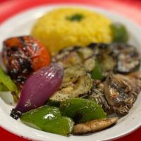 Veggie Kabob · Grilled mushroom, zucchini, tomato, onion, red or green pepper.
