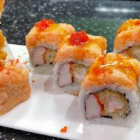 Yummy Yummy Roll · Shrimp tempura, kani inside, top with lobster paste, eel sauce