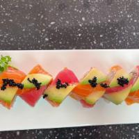Out Of Control Roll · Spicy yellowtail inside w tuna salmon, avocado, black tobiko on top