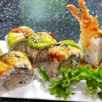 Dancing Eel Roll · Shrimp tempura, cucumber with eel and avocado eel sauce on top