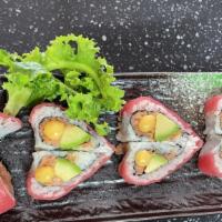 Sweet Heart Roll · Spicy tuna, avocado, crunch top with tuna and spicy mayo