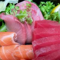 Tri Color Sashimi · 5 tuna, 5 salmon, 5 yellowtail