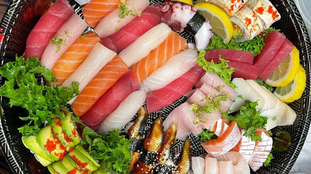 Sashimi & Sushi Party Tray · 20 pcs sashimi, 20 pcs sushi, 2 special rolls