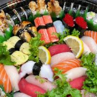 Sushi Party Tray · Choice of 5 classic rolls, 1 special roll and 24 pcs sushi