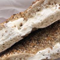 Flat Bagel With Flavored Cream Cheese · Flats are sesame, plain, everything, whole wheat everything and whole wheat.