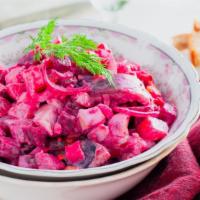 Beet Salad · This delightful salad is made with mayonnaise and diced boiled beets, with added cornichons,...