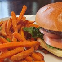 Sirloin Burger · Includes lettuce, tomato, and special house sauce on a lightly toasted bun. Served with Seas...