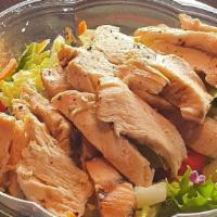 House Salad · Choice of Grilled Chicken Curry Chicken Ginger Chicken or Crispy Chicken on top of mixed gre...