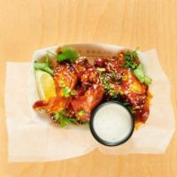Korean Bbq Wings · sweet & spicy bbq, scallion, sesame seeds, lime, served with house buttermilk-dill