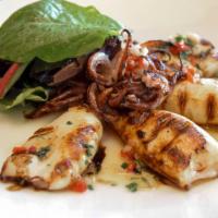 Grilled Calamari · Vinaigrette of vegetables.