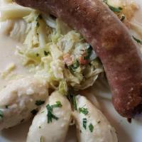 Emmentaler Sausage · savoy cabbage and quark dumplings.