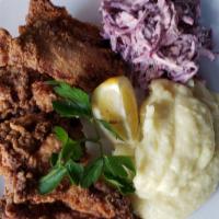 Fried Chicken Thighs · mashed potatoes and cabbage slaw.