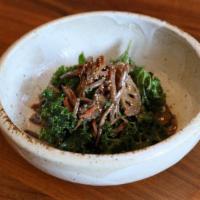 Kimpira Kale Salad · Chilled simmered root vegetables and kale with sesame dressing.