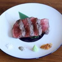 Japanese Prime Wagyu Steak · 8 oz.
A5 Wagyu beef from Japan, soy lemon onion sauce, wasabi on the side.