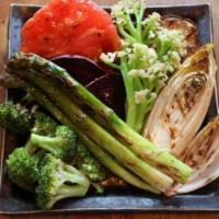 Organic Grilled Veggies · From finger lakes farms in Ithaca, NY. Assorted seasonal vegetables with garlic anchovy and ...