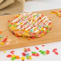 Fruity Pebbz · Fruity Pebbz is a sugar cookie infused with fruity pebbles bits. It is topped with crispy fr...