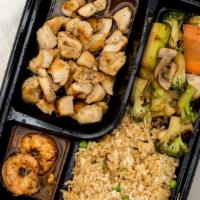 Hibachi Chicken · Served with soup or salad hibachi shrimp appetizer (2 pcs) or mushroom appetizer white rice ...