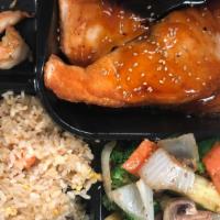 Hibachi Salmon · Served with soup or salad hibachi shrimp appetizer (2 pcs) or mushroom appetizer white rice ...