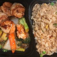 Hibachi Shrimp Lunch Special · Served with vegetables, fried rice, and salad.