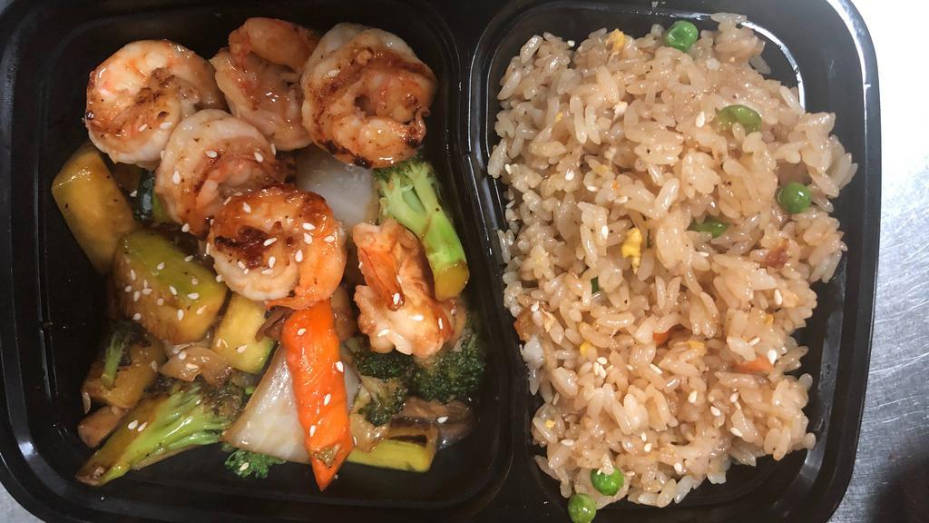 Hibachi Shrimp Lunch Special · Served with vegetables, fried rice, and salad.