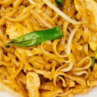 Pad Thai · Stir-fried thin rice noodles, bean sprouts, scallions and egg in tamarind sauce.