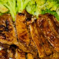 Grilled Pork · Comes with steamed broccoli, sweet chili sauce on the side and jasmine rice
