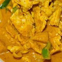 Yellow Curry · Indian inspired with curry powder, bell peppers, onions and potatoes in coconut milk.