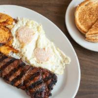Steak & Eggs · With home fries and toast