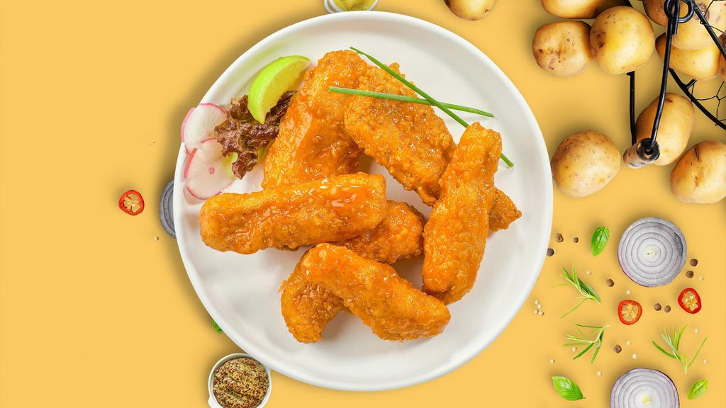 Hots For Habanero Tenders · Chicken tenders breaded, fried until golden brown before being tossed in mango habanero sauce.