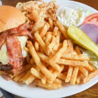 J&R Burger · Served with onion straws, jack cheese, mushrooms, J&R’s famous sauce.

Consuming raw or unde...