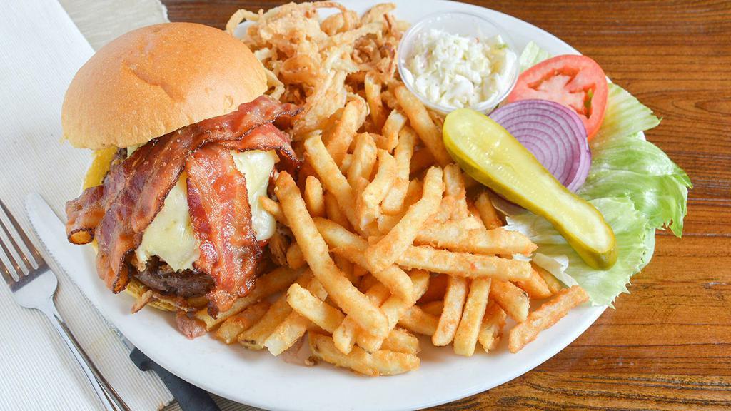 J&R Burger · Served with onion straws, jack cheese, mushrooms, J&R’s famous sauce.

Consuming raw or undercooked meats (plain or marinated), fish or shellfish may increase your risk of food-borne illness, especially if you have certain medical conditions.