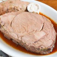 Prime Rib 12 Oz · with Au Jus.  Served with soup or salad and side dish.