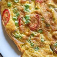 Vegetable Omelette · Fresh mushrooms, tomatoes, spinach, broccoli, and zucchini.