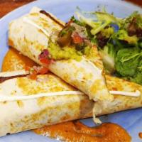 Mexican Burrito · Scrambled eggs, chorizo, guacamole, pico de Gallo, cheddar cheese