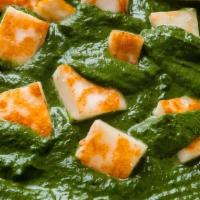 Paneer Saag · Paneer cubes cooked in creamy spinach sauce. Served with a side of basmati rice.