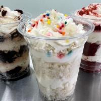 Vanilla, Chocolate Or Red Velvet Cake Cups · Your choice of cake crumb with homemade sweet, whipped cream.